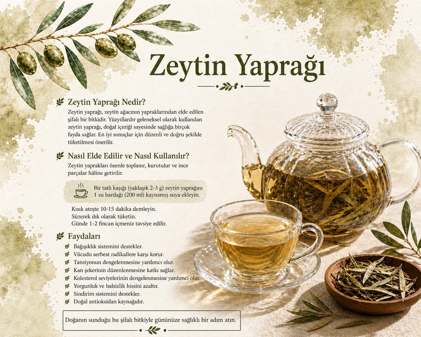 Kurutulmuş zeytin yaprağı ve zeytin yaprağı çayı