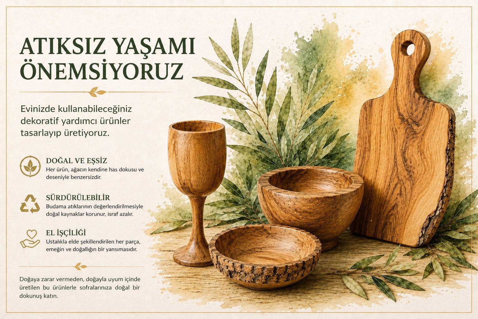 Zeytin ağacı budama artıklarından üretilen doğal ahşap ürünler